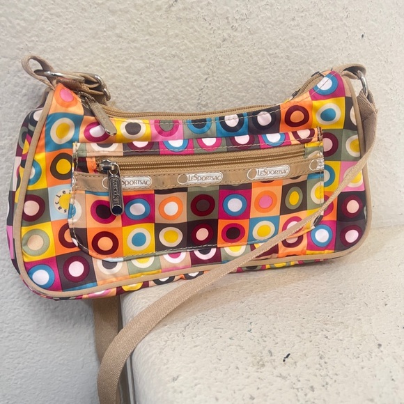 LESPORTSAC Circle‎ Polka Dot Print Small Crossbody Bag Y2K Colorful Hobo - Picture 2 of 8